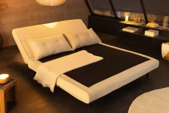 Riess-Ambiente Sessel|Retro Möbel > Retro Schlafsessel SMART MULTIFUNCTION 140cm beige Cord Bettfunktion inkl. Kissen