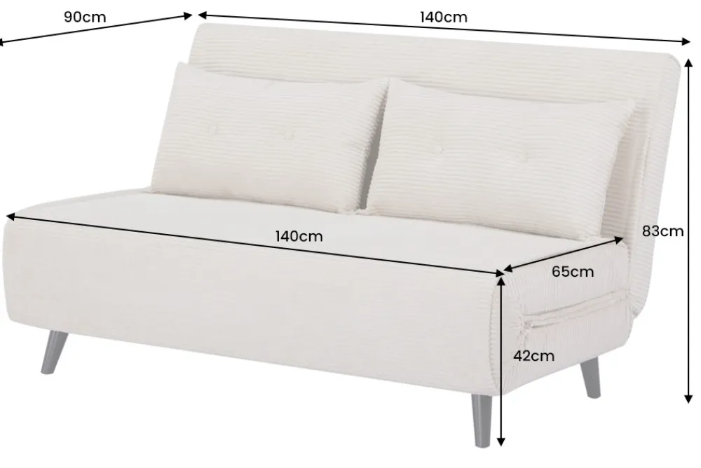 Riess-Ambiente Sessel|Retro Möbel > Retro Schlafsessel SMART MULTIFUNCTION 140cm beige Cord Bettfunktion inkl. Kissen