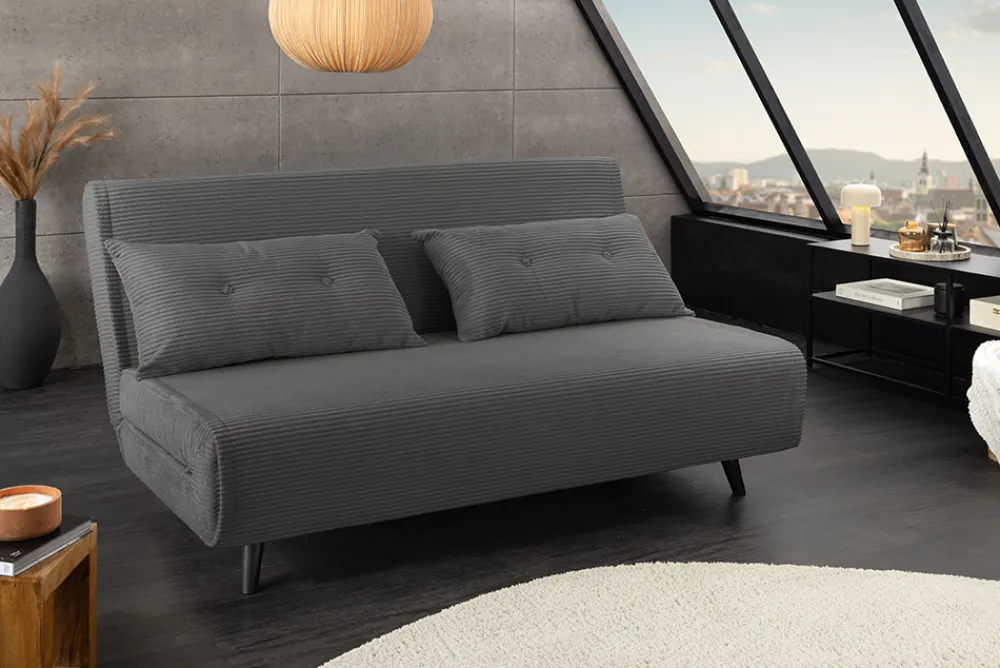 Riess-Ambiente Sessel|Retro Möbel > Retro Schlafsessel SMART MULTIFUNCTION 140cm grau Cord Bettfunktion inkl. Kissen