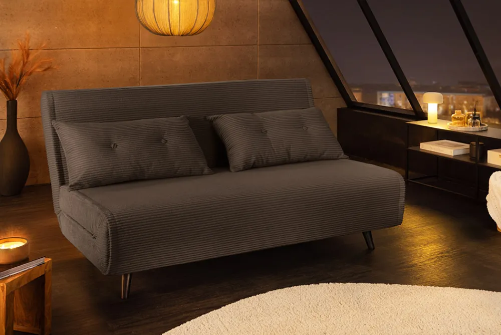 Riess-Ambiente Sessel|Retro Möbel > Retro Schlafsessel SMART MULTIFUNCTION 140cm grau Cord Bettfunktion inkl. Kissen