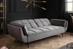 Riess-Ambiente Samt Möbel|Retro Möbel > Retro Schlafsofa BOUTIQUE 215cm grau Samt 3-Sitzer mit schwarzen Füßen