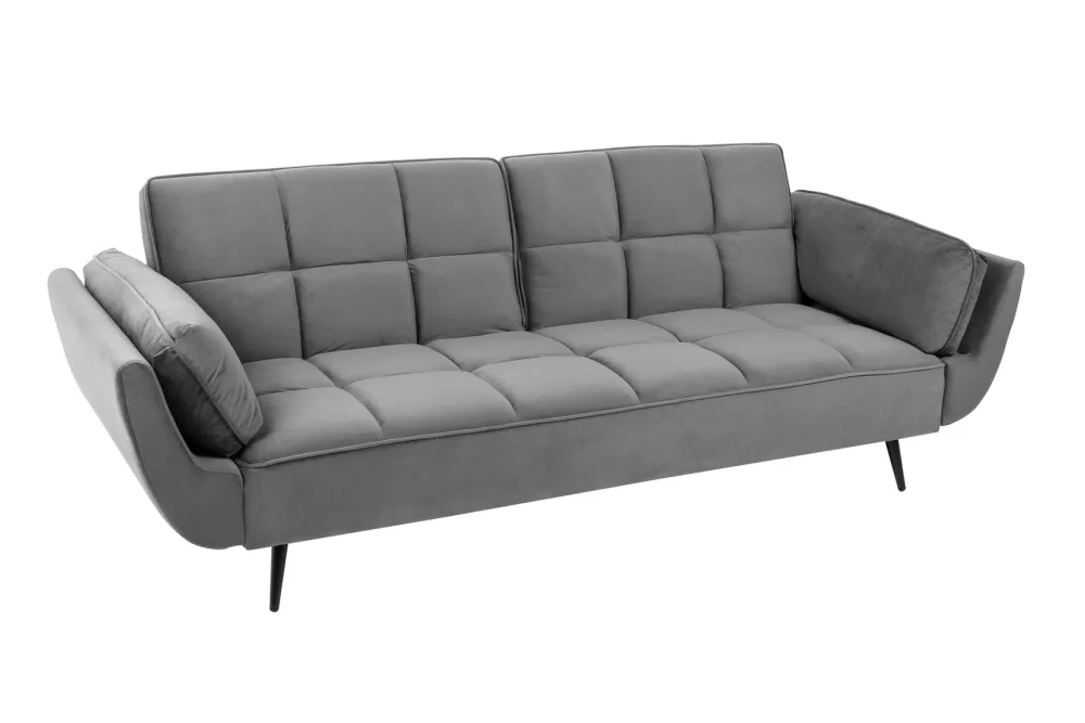 Riess-Ambiente Samt Möbel|Retro Möbel > Retro Schlafsofa BOUTIQUE 215cm grau Samt 3-Sitzer mit schwarzen Füßen