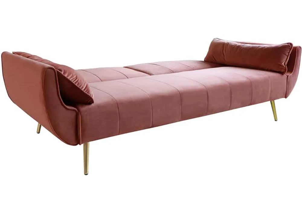 Riess-Ambiente Samt Möbel|Retro Möbel > Retro Schlafsofa DIVANI 220cm altrosa Samt goldene Metallfüße 3-Sitzer mit Bettfunktion