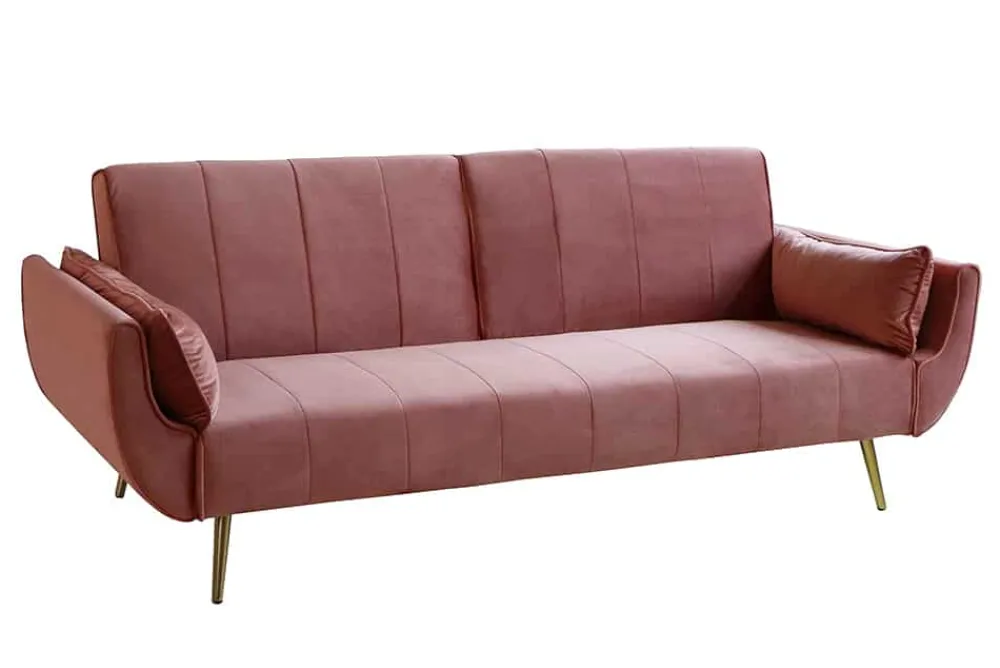 Riess-Ambiente Samt Möbel|Retro Möbel > Retro Schlafsofa DIVANI 220cm altrosa Samt goldene Metallfüße 3-Sitzer mit Bettfunktion