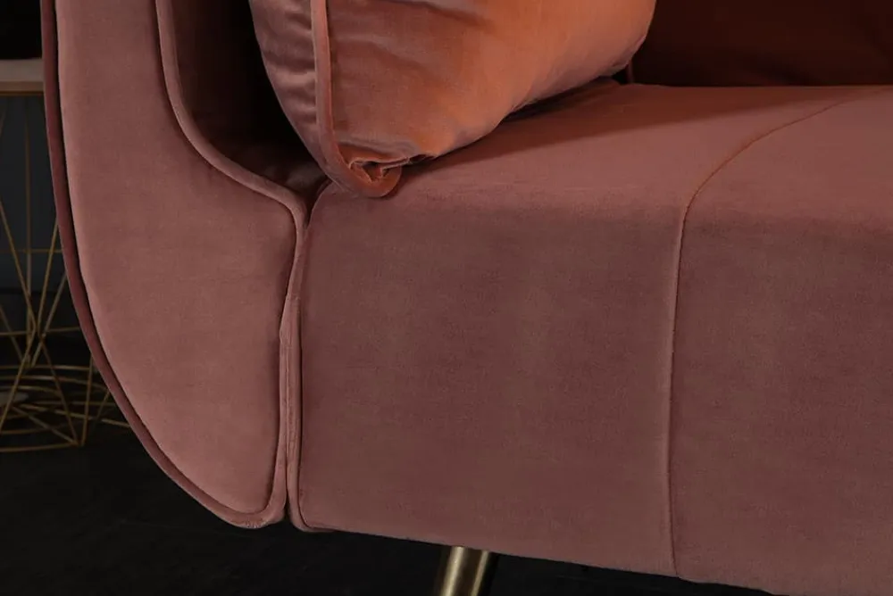 Riess-Ambiente Samt Möbel|Retro Möbel > Retro Schlafsofa DIVANI 220cm altrosa Samt goldene Metallfüße 3-Sitzer mit Bettfunktion