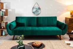 Riess-Ambiente Samt Möbel|Retro Möbel > Retro Schlafsofa DIVANI 220cm smaragdgrün Samt 3-Sitzer mit Bettfunktion