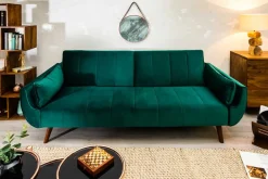 Riess-Ambiente Samt Möbel|Retro Möbel > Retro Schlafsofa DIVANI 220cm smaragdgrün Samt 3-Sitzer mit Bettfunktion