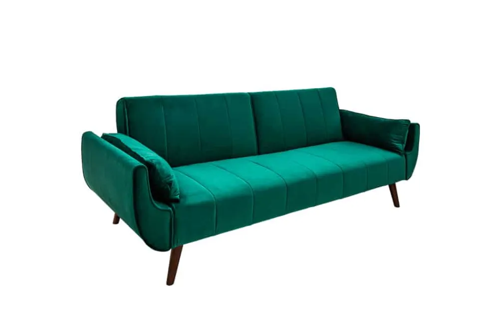 Riess-Ambiente Samt Möbel|Retro Möbel > Retro Schlafsofa DIVANI 220cm smaragdgrün Samt 3-Sitzer mit Bettfunktion