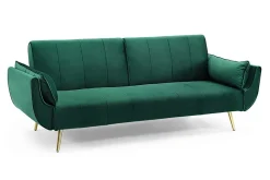 Riess-Ambiente Samt Möbel|Retro Möbel > Retro Schlafsofa DIVANI 220cm smaragdgrün Samt goldene Metallfüße 3-Sitzer mit Bettfunktion
