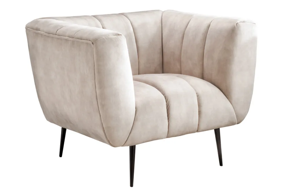 Riess-Ambiente Sessel|Retro Möbel > Retro Sessel NOBLESSE 105cm champagner beige Samt mit Ziersteppung