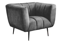 Riess-Ambiente Sessel|Retro Möbel > Retro Sessel NOBLESSE 105cm grau Samt schwarze Metallfüße Federkern Ziersteppung