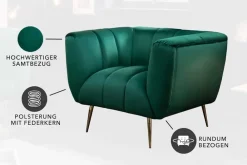 Riess-Ambiente Goldene Möbel|Sessel > Retro Sessel NOBLESSE 105cm smaragdgrün Samt mit Ziersteppung