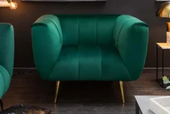 Riess-Ambiente Goldene Möbel|Sessel > Retro Sessel NOBLESSE 105cm smaragdgrün Samt mit Ziersteppung