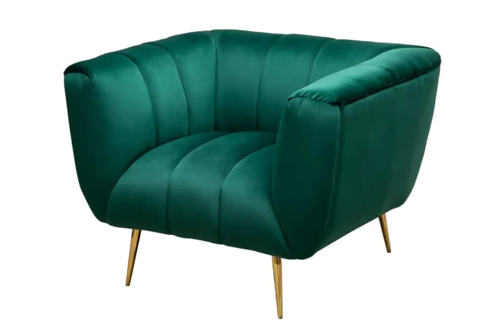 Riess-Ambiente Goldene Möbel|Sessel > Retro Sessel NOBLESSE 105cm smaragdgrün Samt mit Ziersteppung