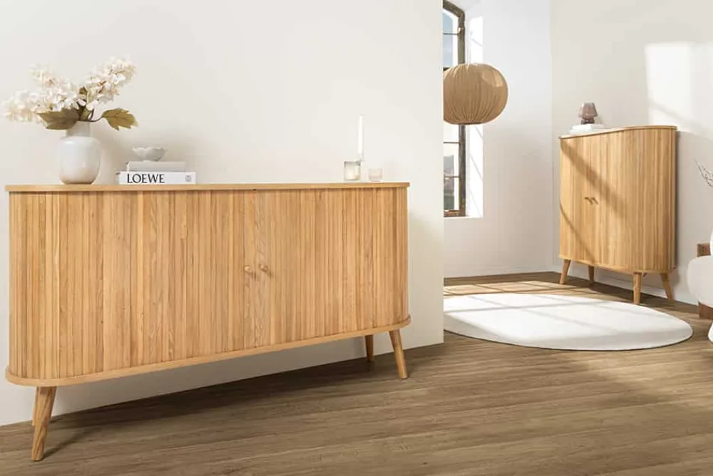 Riess-Ambiente Industrial Loft|Retro Möbel > Retro Sideboard VALHALLA WOOD 160cm natur Eichenholz Schiebetüren