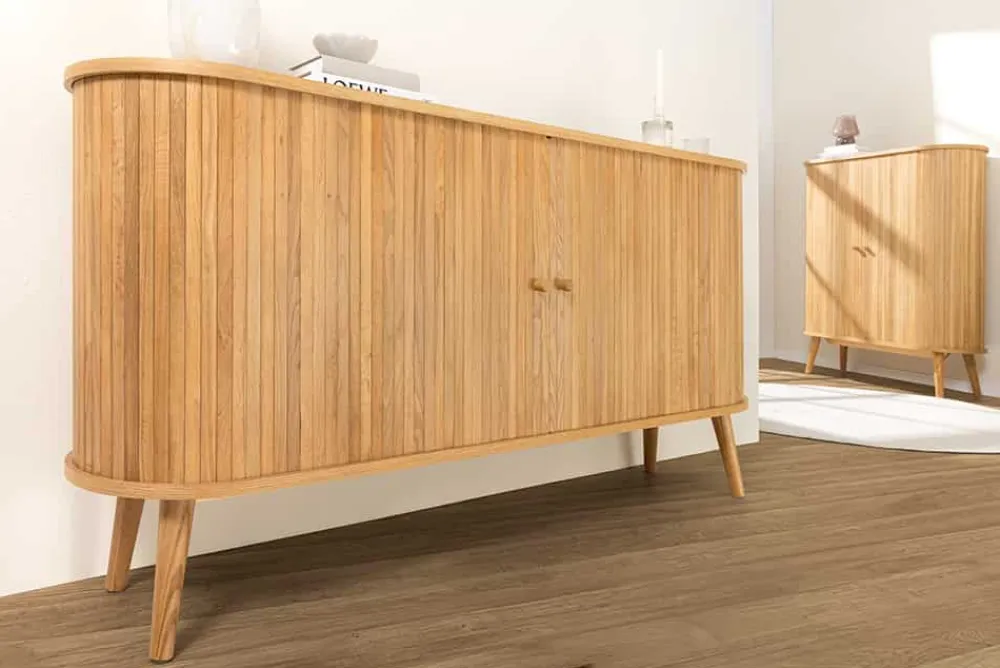 Riess-Ambiente Industrial Loft|Retro Möbel > Retro Sideboard VALHALLA WOOD 160cm natur Eichenholz Schiebetüren