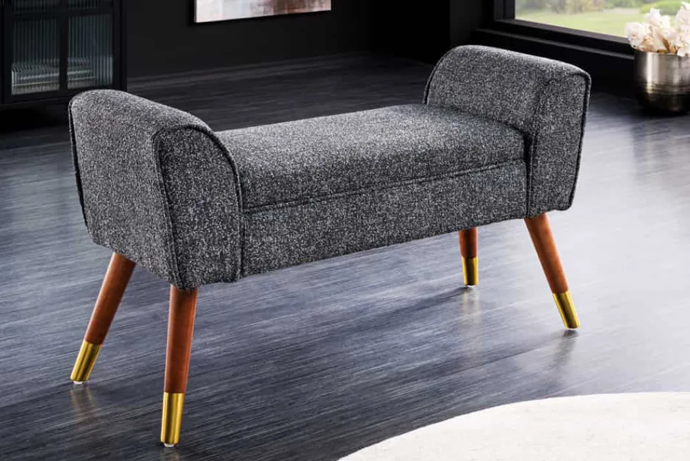 Riess-Ambiente Skandinavisch|Sitzbänke > Retro Sitzbank SCARLETT 90cm anthrazit Bouclé mit Armlehnen