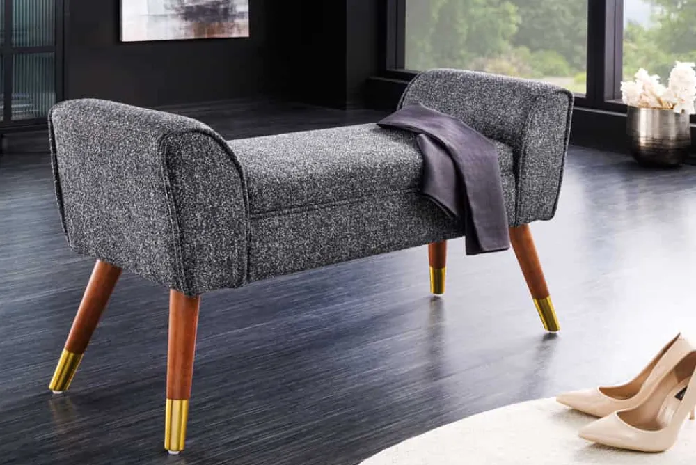 Riess-Ambiente Skandinavisch|Sitzbänke > Retro Sitzbank SCARLETT 90cm anthrazit Bouclé mit Armlehnen