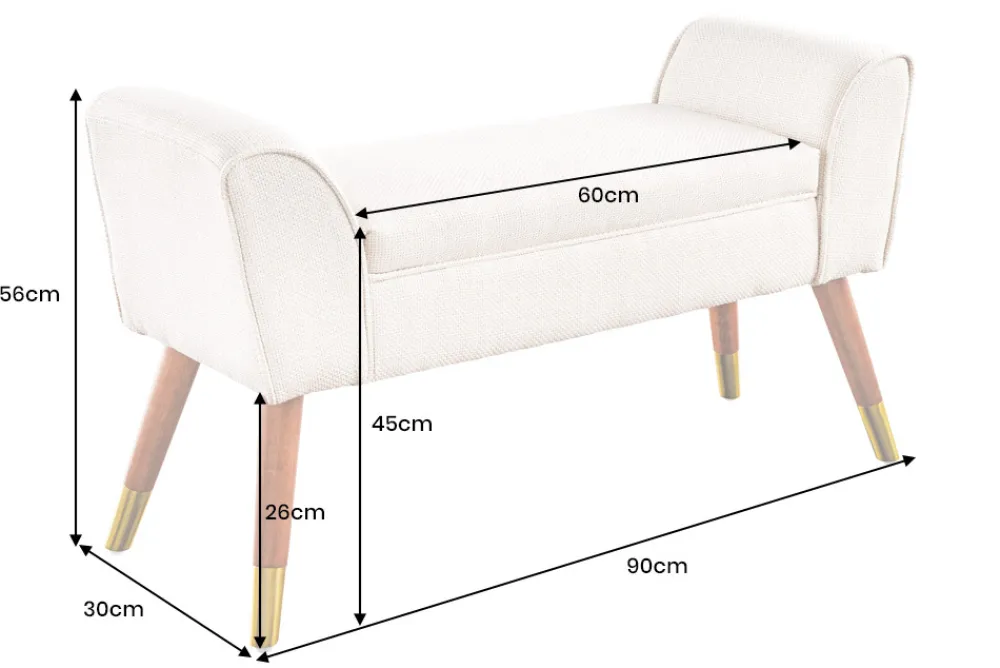 Riess-Ambiente Skandinavisch|Sitzbänke > Retro Sitzbank SCARLETT 90cm anthrazit Bouclé mit Armlehnen