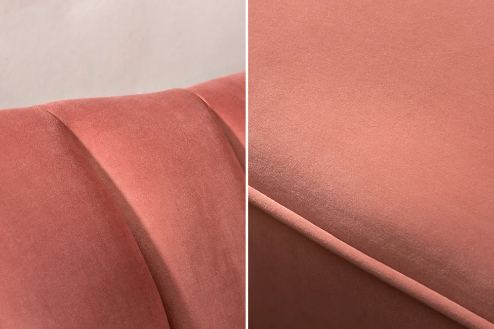 Riess-Ambiente Samt Möbel|Retro Möbel > Retro 3-Sitzer Sofa ARIELLE 220cm altrosa Samt goldene Metallfüße Ziersteppung