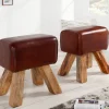 Riess-Ambiente Sitzhocker|Retro Möbel > Retro Sitzhocker TURNBOCK 40cm mit Echtleder Bezug Mangoholz Hocker