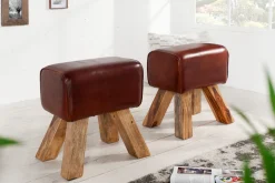 Riess-Ambiente Sitzhocker|Retro Möbel > Retro Sitzhocker TURNBOCK 40cm mit Echtleder Bezug Mangoholz Hocker