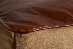 Riess-Ambiente Sitzpoufs|Retro Möbel > Retro Sitzpouf MUSTANG 45cm Lederbezug mit Leinen Sitzwürfel