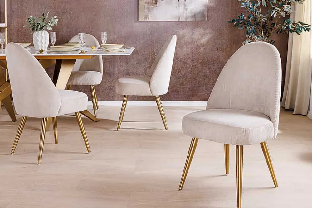 Riess-Ambiente Goldene Möbel|Retro Möbel > Retro Stuhl MIA CASA beige Cord champagner gold brushed Metall