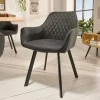 Riess-Ambiente Retro Möbel|Stühle > Retro Stuhl PALERMO anthrazit mit Armlehne und Ziersteppung