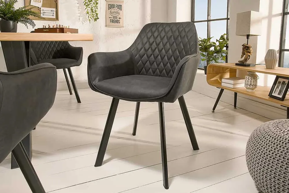 Riess-Ambiente Retro Möbel|Stühle > Retro Stuhl PALERMO anthrazit mit Armlehne und Ziersteppung