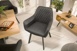 Riess-Ambiente Retro Möbel|Stühle > Retro Stuhl PALERMO anthrazit mit Armlehne und Ziersteppung