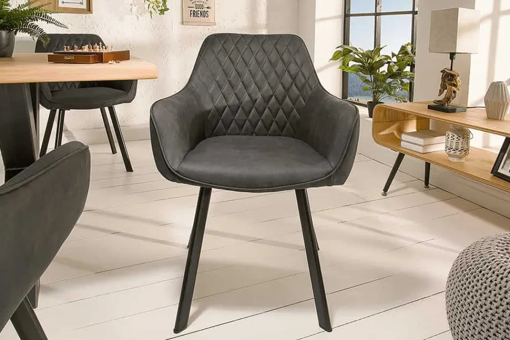 Riess-Ambiente Retro Möbel|Stühle > Retro Stuhl PALERMO anthrazit mit Armlehne und Ziersteppung