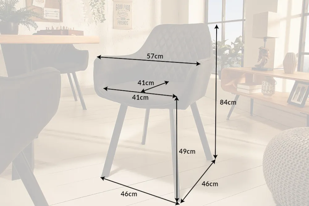 Riess-Ambiente Retro Möbel|Stühle > Retro Stuhl PALERMO anthrazit mit Armlehne und Ziersteppung