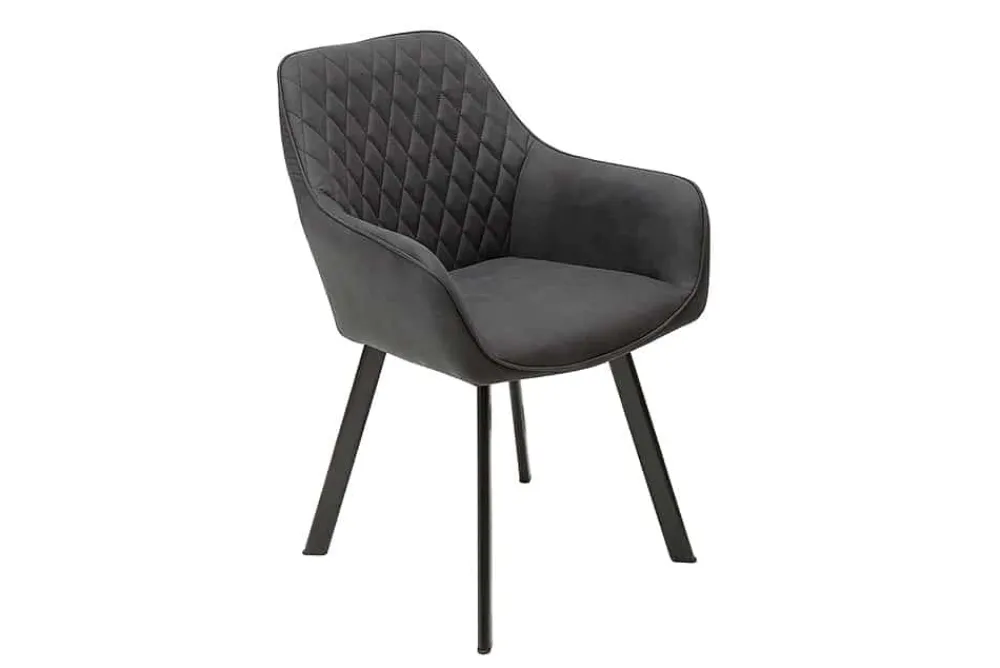 Riess-Ambiente Retro Möbel|Stühle > Retro Stuhl PALERMO anthrazit mit Armlehne und Ziersteppung
