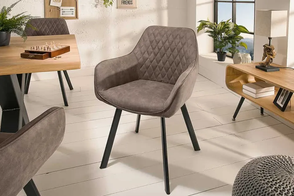 Riess-Ambiente Retro Möbel|Stühle > Retro Stuhl PALERMO taupe mit Armlehne und Ziersteppung