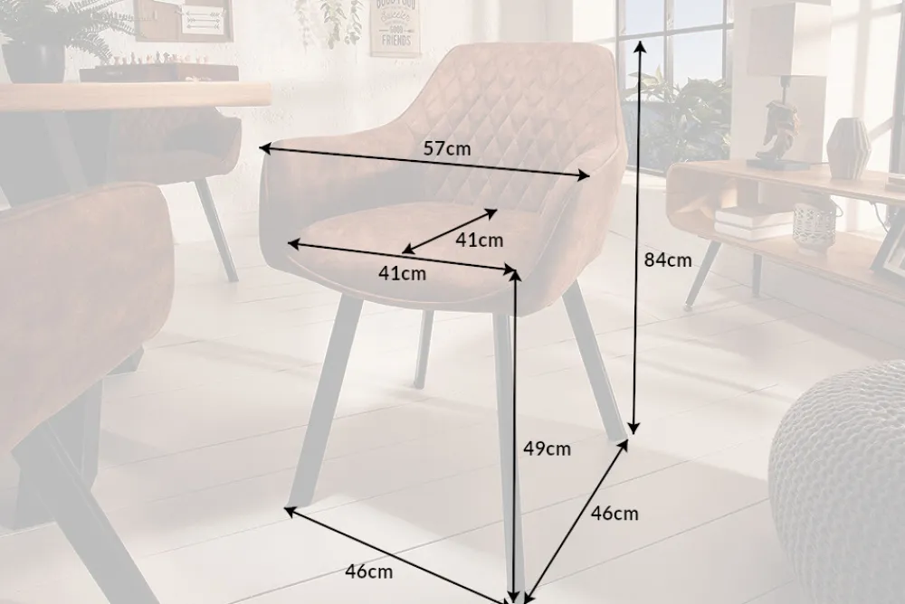 Riess-Ambiente Retro Möbel|Stühle > Retro Stuhl PALERMO vintage hellbraun mit Armlehne und Ziersteppung