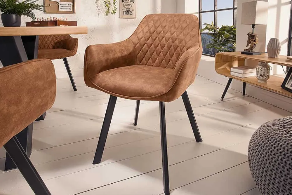 Riess-Ambiente Retro Möbel|Stühle > Retro Stuhl PALERMO vintage hellbraun mit Armlehne und Ziersteppung