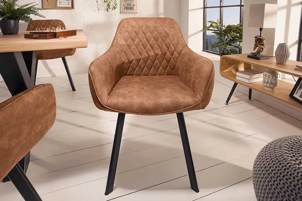 Riess-Ambiente Retro Möbel|Stühle > Retro Stuhl PALERMO vintage hellbraun mit Armlehne und Ziersteppung
