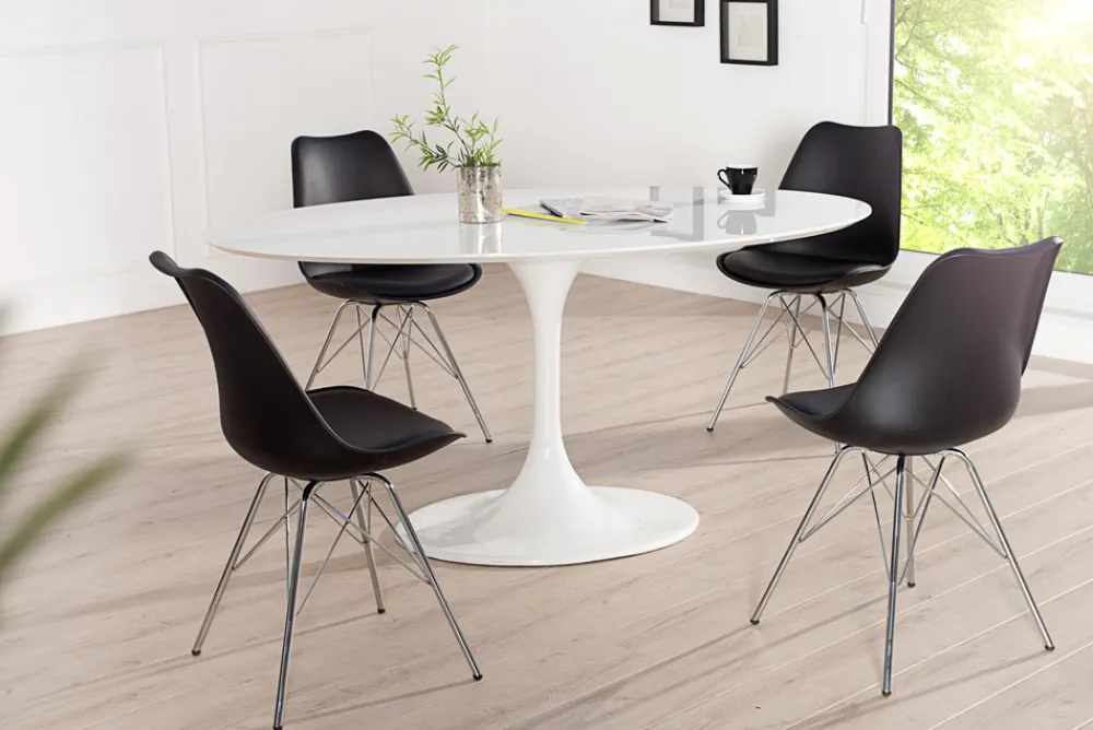 Riess-Ambiente Skandinavisch|Retro Möbel > Retro Stuhl SCANDINAVIA MEISTERSTÜCK schwarz verchromtes Gestell