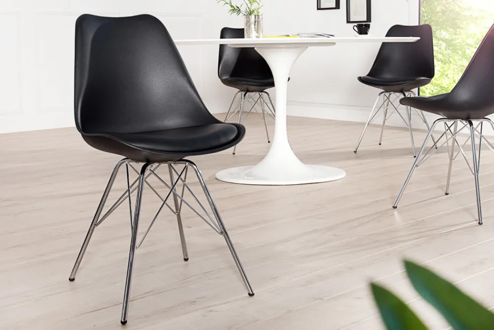 Riess-Ambiente Skandinavisch|Retro Möbel > Retro Stuhl SCANDINAVIA MEISTERSTÜCK schwarz verchromtes Gestell