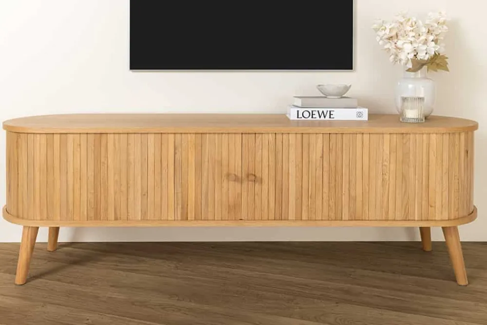 Riess-Ambiente Industrial Loft|Retro Möbel > Retro TV-Board VALHALLA WOOD 160cm natur Eichenholz Schiebetüren Lowboard