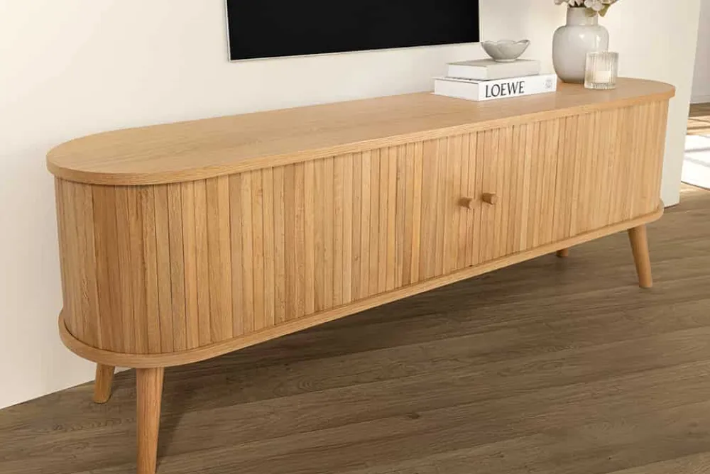 Riess-Ambiente Industrial Loft|Retro Möbel > Retro TV-Board VALHALLA WOOD 160cm natur Eichenholz Schiebetüren Lowboard
