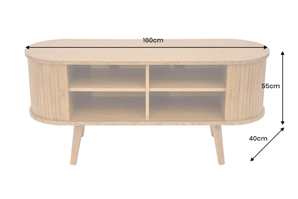 Riess-Ambiente Industrial Loft|Retro Möbel > Retro TV-Board VALHALLA WOOD 160cm natur Eichenholz Schiebetüren Lowboard
