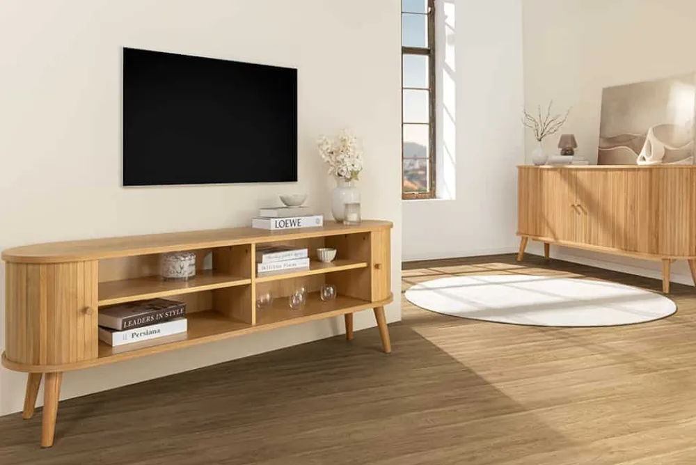 Riess-Ambiente Industrial Loft|Retro Möbel > Retro TV-Board VALHALLA WOOD 160cm natur Eichenholz Schiebetüren Lowboard