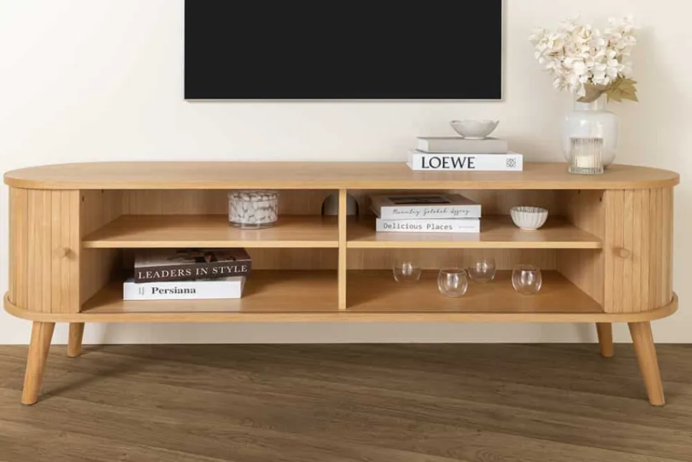 Riess-Ambiente Industrial Loft|Retro Möbel > Retro TV-Board VALHALLA WOOD 160cm natur Eichenholz Schiebetüren Lowboard