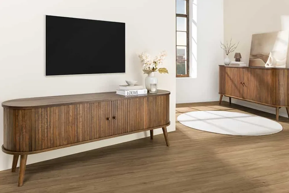 Riess-Ambiente Industrial Loft|Retro Möbel > Retro TV-Board VALHALLA WOOD 160cm smoked Eichenholz Schiebetüren Lowboard