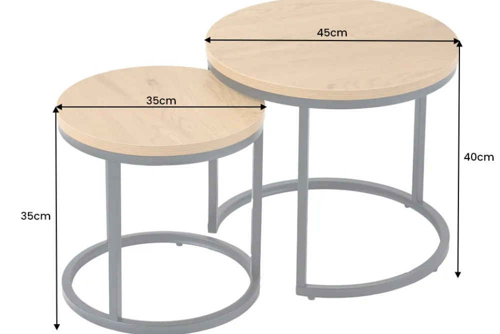 Riess-Ambiente Beistelltische|Industrial Loft > Runde Beistelltische 2er Set ELEGANCE 45cm natur Wildeiche-Design Holz schwarzes Metallgestell