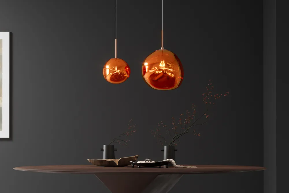 Riess-Ambiente Hängelampen > Runde Hängelampe LIQUID DIAMOND 20cm kupfer Glas Stahl Kugelleuchte