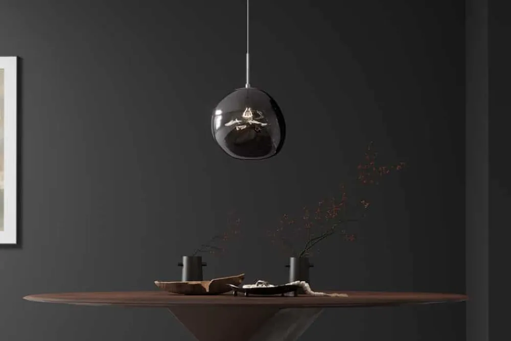 Riess-Ambiente Hängelampen|Industrial Loft > Runde Hängelampe LIQUID DIAMOND 20cm smoke Glas Stahl Kugelleuchte