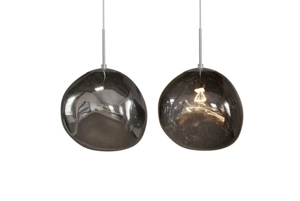 Riess-Ambiente Hängelampen|Industrial Loft > Runde Hängelampe LIQUID DIAMOND 35cm smoke Glas Stahl Kugelleuchte